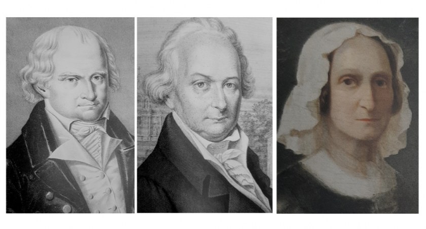 Od lewej: 1. Portret Jana Śniadeckiego, autor nieznany, rycina ze zbiorów Biblioteki Narodowej. 2. Fragment stalorytu, przedstawiającego Jędrzeja Śniadeckiego na tle wileńskeigo uniwersytetu. Autor: Jan Rustem, staloryt wykonał Mathieu Erin Corr, Album Wileńskie, wyd. J.K.Wilczyński, seria 2, Paryż 1854-1855; 2. Porter Ludwiki Śniadeckiej w starszym wieku - autor nieznany; zbiory Biblioteki Narodowej.
