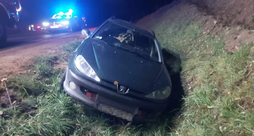 Peugeot znalazł się w rowie, a jego kierowca uciekł fot. arch. KPP w Żninie