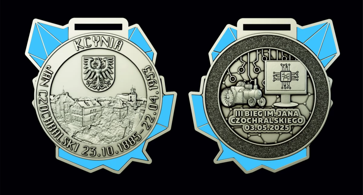 Tak prezentuje się tegoroczny medal, który otrzymają wszyscy, którzy ukończą rywalizacje w III Biegu im. Jana Czochralskiego w  Kcyni (źródło: UM w Kcyni) 