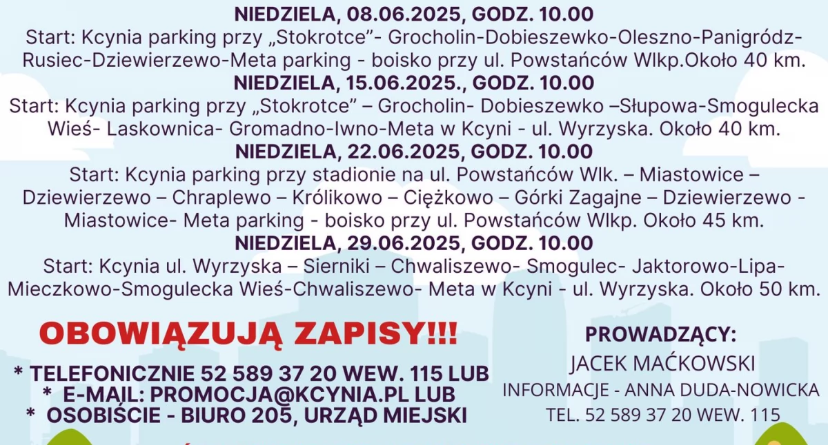 Ratusz w Kcyni zaprasza na rajdy rowerowe