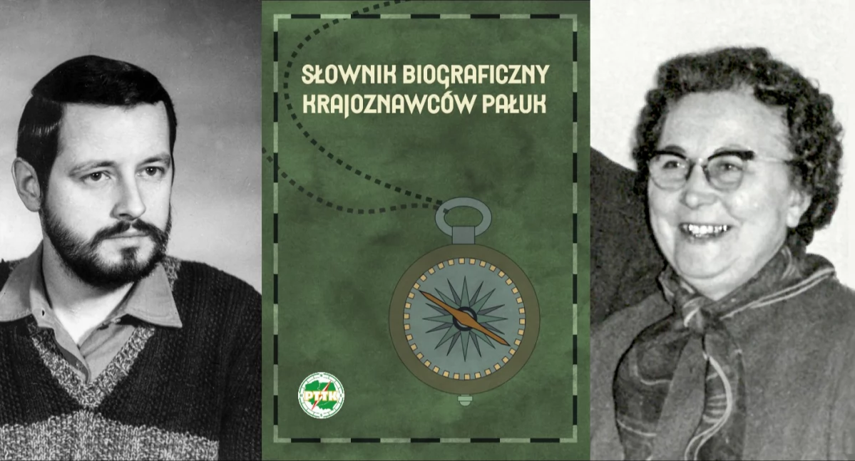 Waldemar Balcerowicz i Janina Balska - dwoje spośród kilkunastu działaczy PTTK, o jakich opowie na spotkaniu w bibliotece Jerzy Szociński. W środku - okładka książki pod redakcją Jerzego Szocińskiego, jaka w grudniu zostanie przekazana do druku.