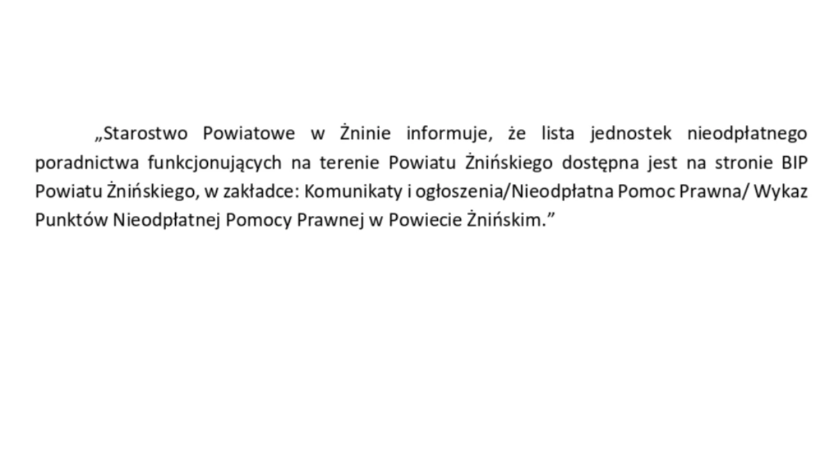 Ogłoszenia urzędów, Informacja Starostwa Powiatowego dotycząca nieodpłatnego poradnictwa - zdjęcie, fotografia