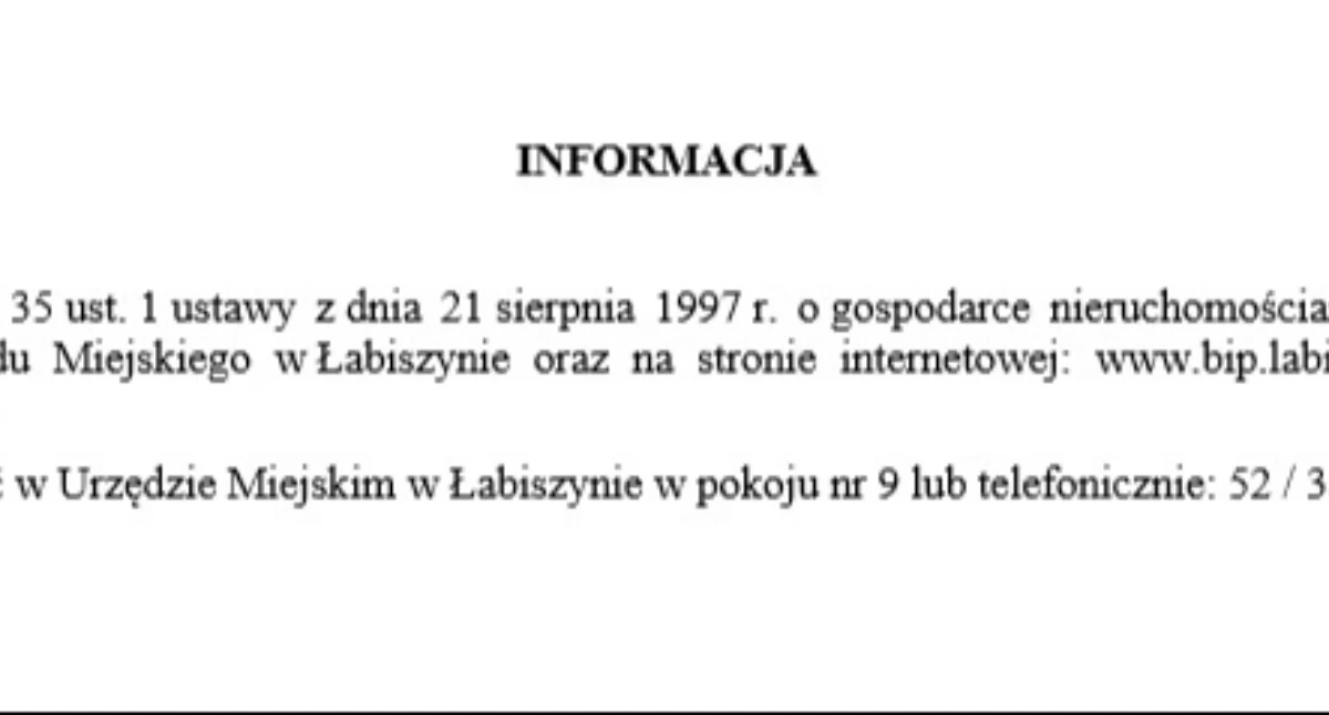 Ogłoszenia urzędów, INFORMACJA Burmistrz Łabiszyna - zdjęcie, fotografia