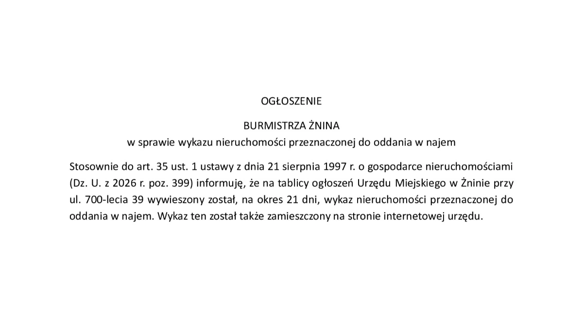 Ogłoszenia urzędów, Ogłoszenie Burmistrza Żnina - zdjęcie, fotografia