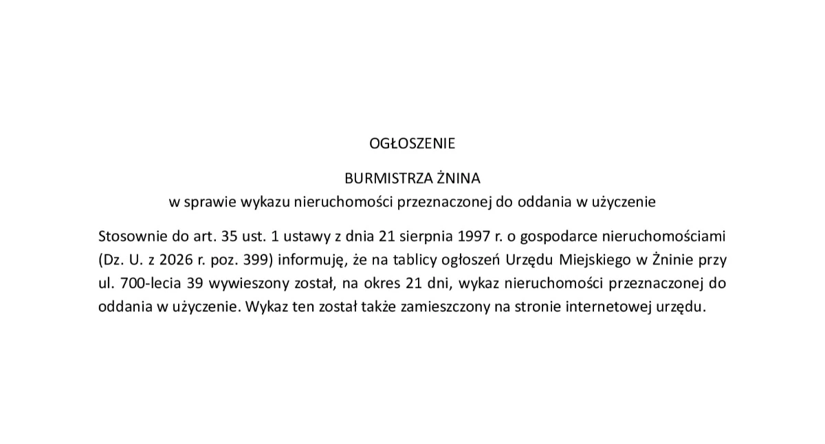 Ogłoszenia urzędów, OGŁOSZENIE BURMISTRZA ŻNINA - zdjęcie, fotografia