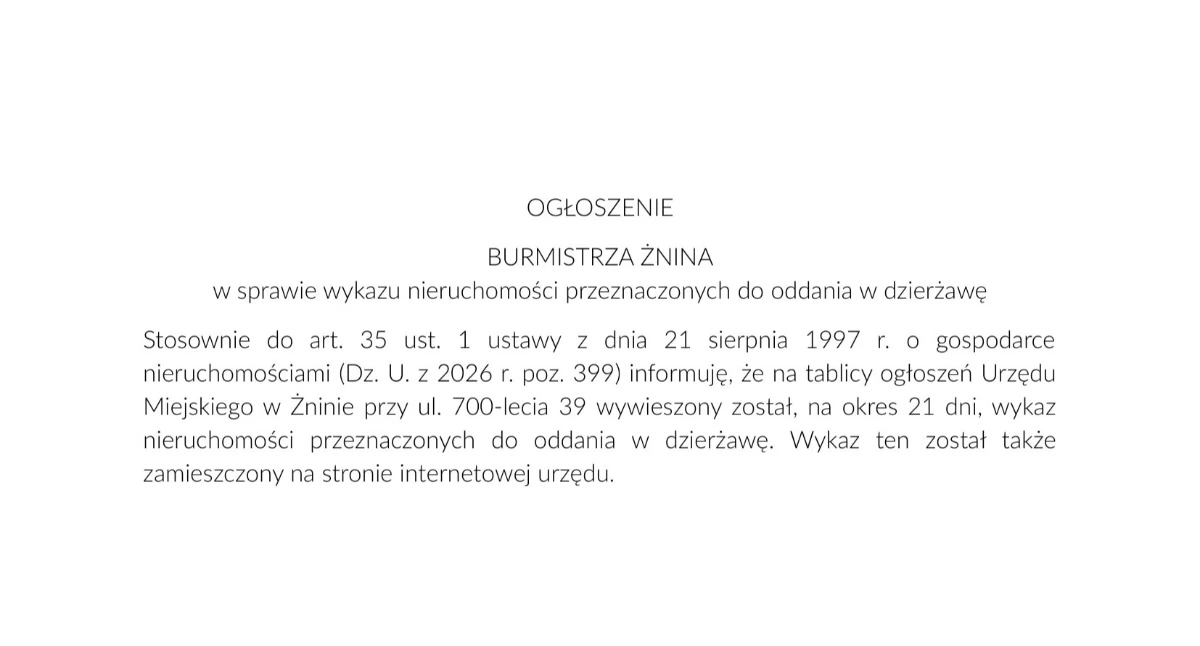 Ogłoszenia urzędów, OGŁOSZENIE BURMISTRZA ŻNINA - zdjęcie, fotografia
