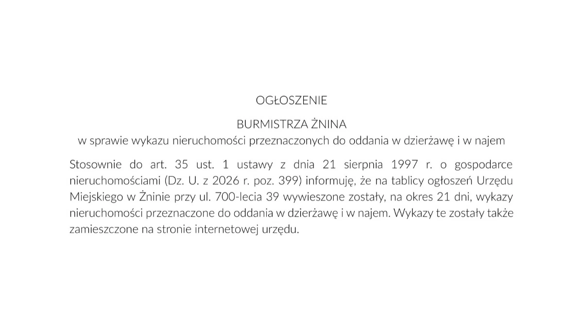 Ogłoszenia urzędów, OGŁOSZENIE BURMISTRZA ŻNINA - zdjęcie, fotografia