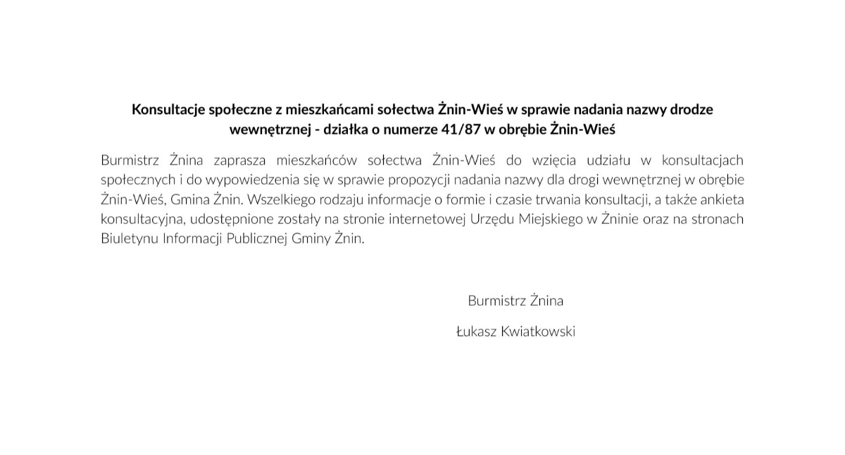 Ogłoszenia urzędów, Konsultacje społeczne mieszkańcami sołectwa Żnin Wieś - zdjęcie, fotografia