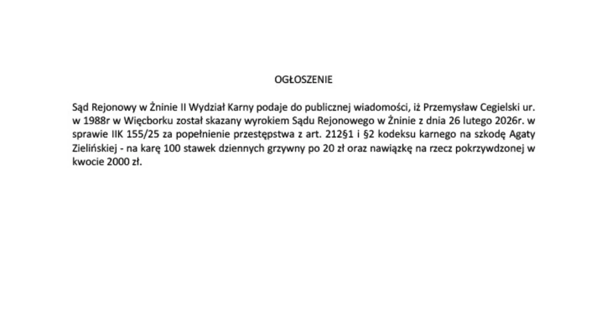 Ogłoszenia urzędów, Ogłoszenie Sądu Rejonowego Żninie - zdjęcie, fotografia