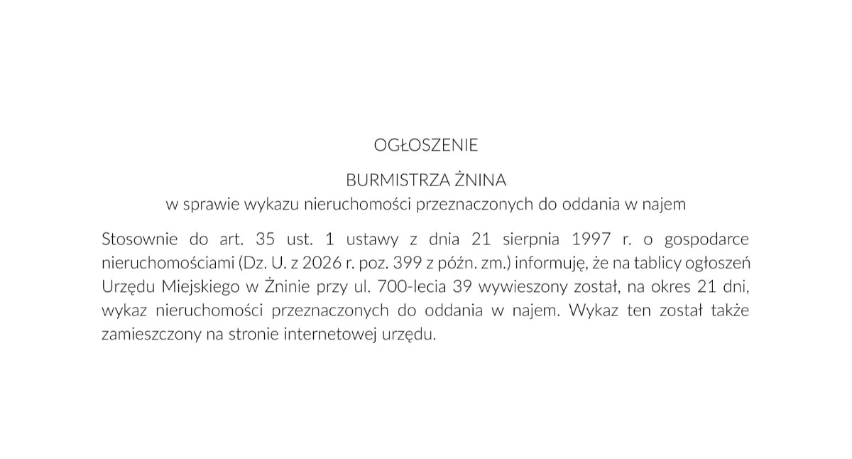 Ogłoszenia urzędów, Ogłoszenie burmistrza Żnina - zdjęcie, fotografia