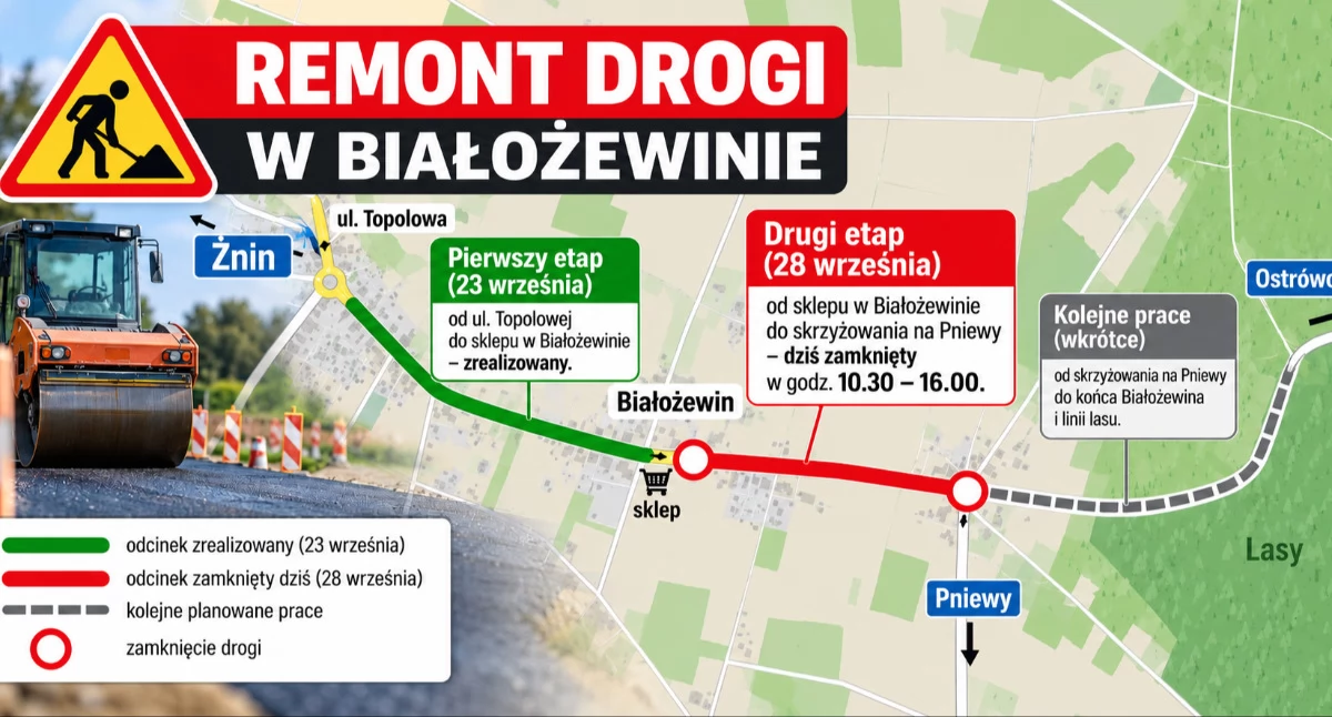 Drogi, kolej, komunikacja • , Dziś rusza drugi remontu drogi Białożewinie - zdjęcie, fotografia