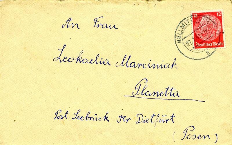 Koperta zaadresowana do Leokadii Marciniak fot. archiwum rodzinne Damiana Zielińskiego