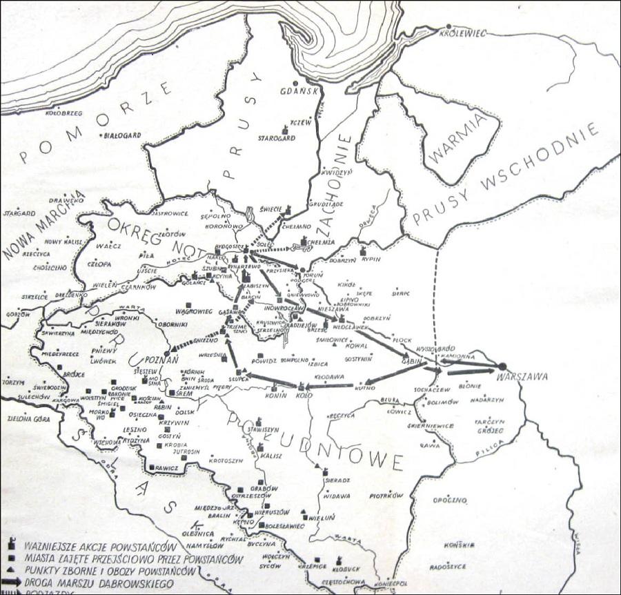 Powstanie kościuszkowskie na terenie Wielkopolski, mapa za: J. Wąsicki, Powstanie kościuszkowskie w Wielkopolsce, Poznań 1957