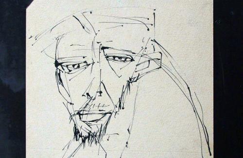 Autoportret - papier, rysunek tuszem, 1957, 32,5 x 22,5 cm