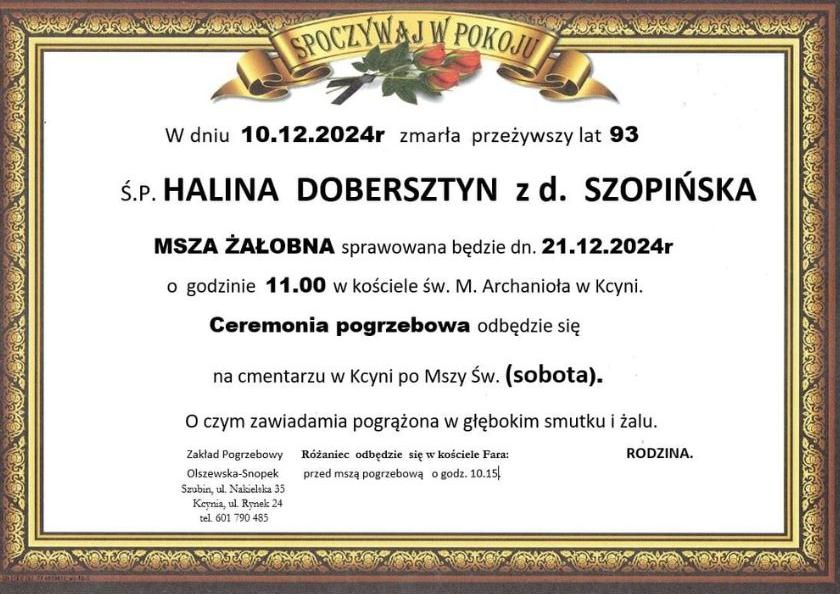 Halina Dobersztyn z d. Szopińska