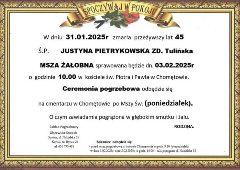 Justyna Pietrykowska z domu Tulińska