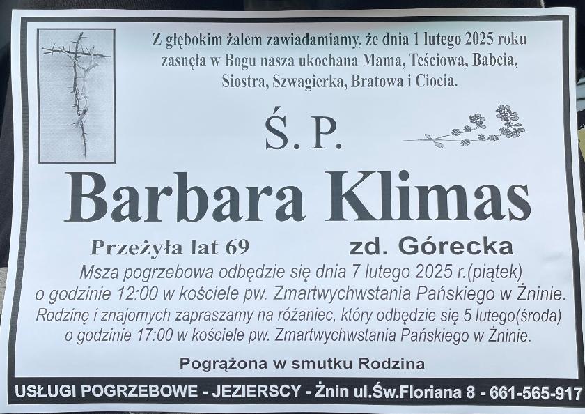 Barbara  Klimas z domu Górecka 