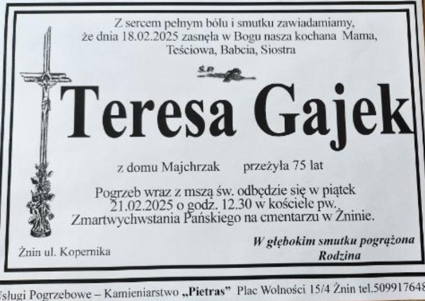 Teresa Gajek z domu Majchrzak