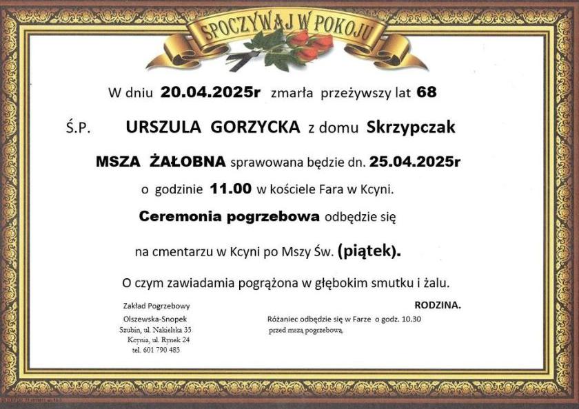 Urszula Gorzycka z domu Skrzypczak
