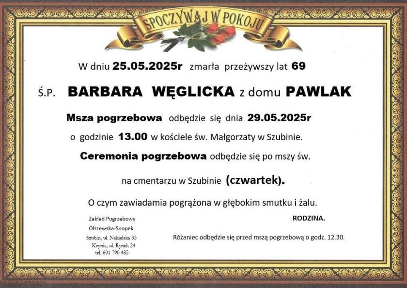 Barbara Węglicka z domu Pawlak