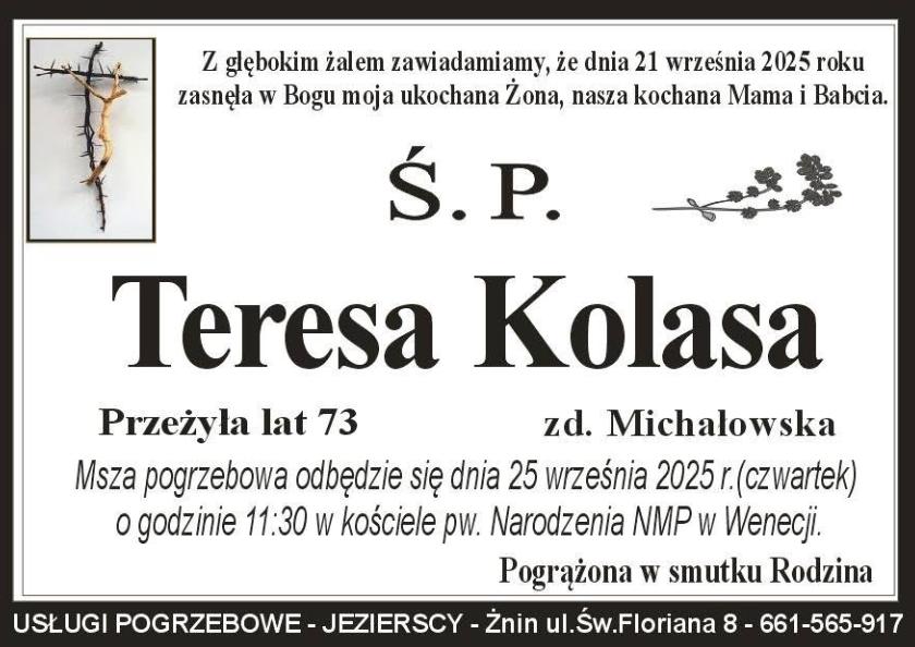 Teresa  Kolasa z domu Michałowska 