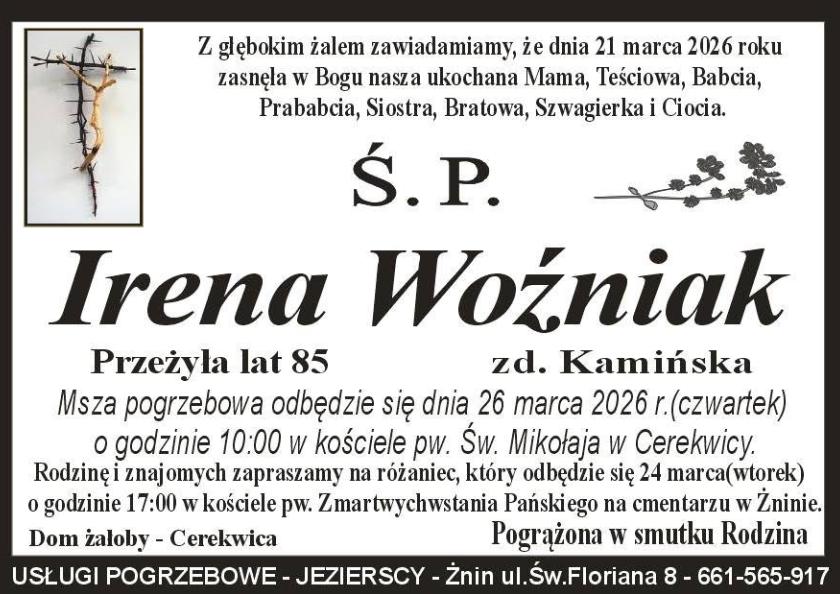 Irena  Woźniak z domu Kamińska 