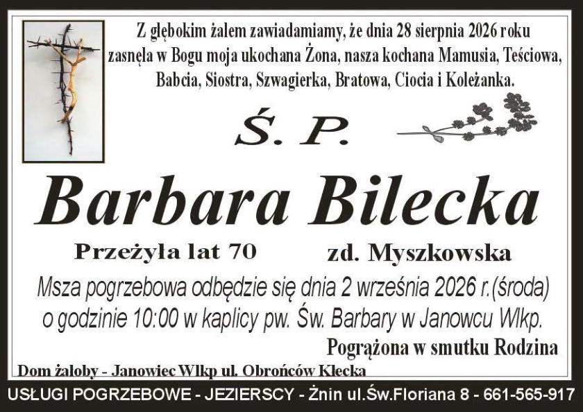 Barbara  Bilecka z domu Myszkowska 
