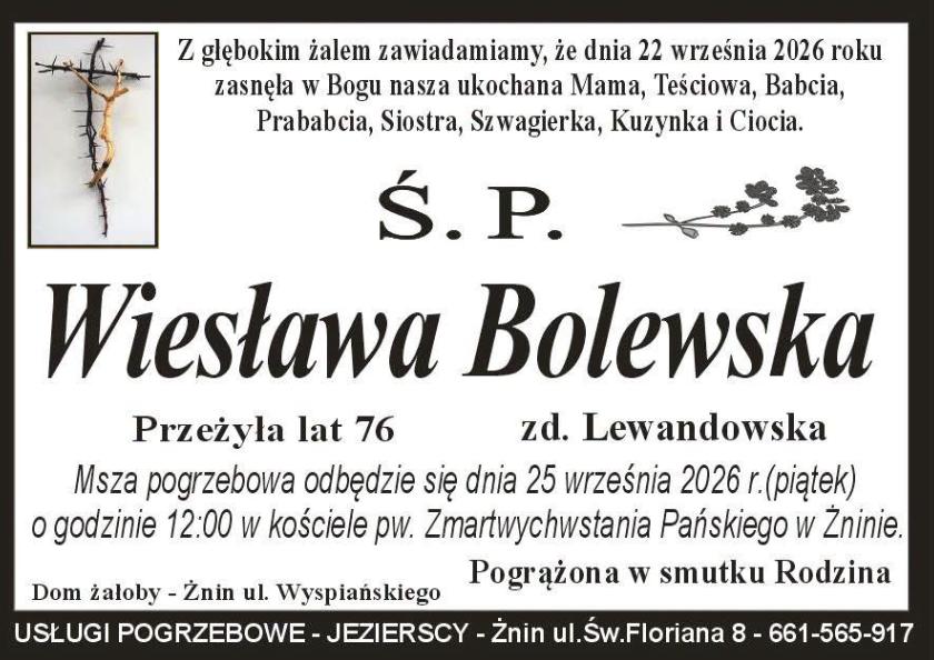 Wiesława  Bolewska z domu Lewandowska 