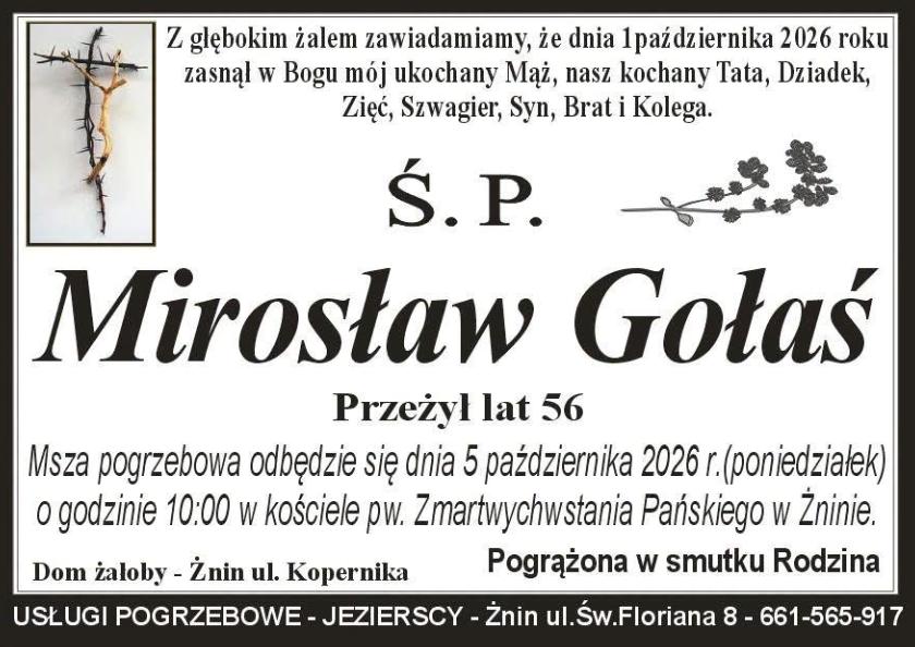 Nekrolog: śp. Mirosław Gołaś, zm. 1 października 2026 r.