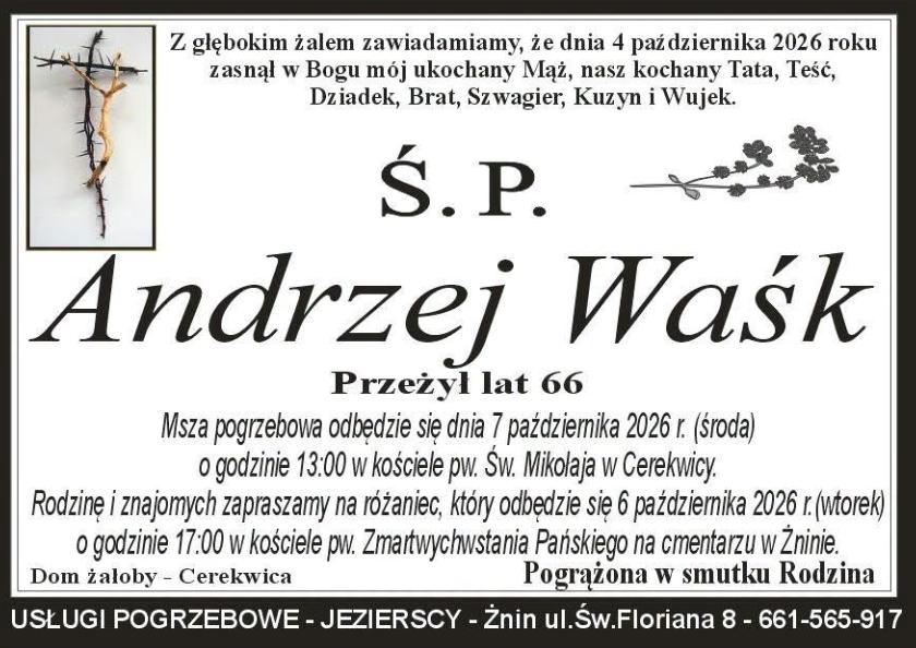 Nekrolog: śp. Andrzej Waśk, zm. 4 października 2026 r.