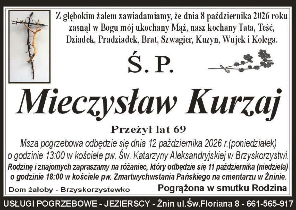Nekrolog: śp. Mieczysław Kurzaj, zm. 8 października 2026 r.