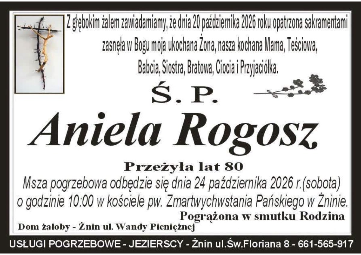 Nekrolog: śp. Aniela Rogosz, zm. 20 października 2026 r.