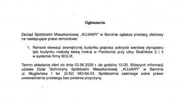 Ogłoszenie Spółdzielni Mieszkaniowej 