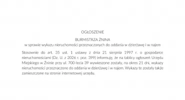 OGŁOSZENIE BURMISTRZA ŻNINA