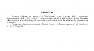 Informacja Burmistrza Łabiszyna