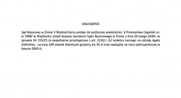Ogłoszenie Sądu Rejonowego w Żninie