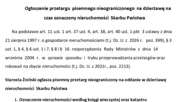 Ogłoszenie przetargu pisemnego