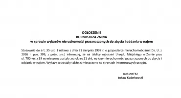 Ogłoszenie burmistrza Żnina