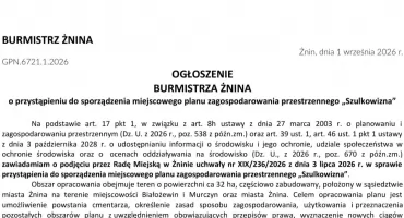 OGŁOSZENIE  BURMISTRZA ŻNINA  o przystąpieniu do sporządzenia miejscowego planu zagospodarowania przestrzennego „Szulkowizna”