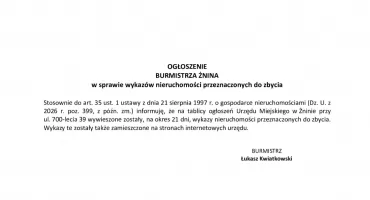 Ogłoszenie burmistrza Żnina
